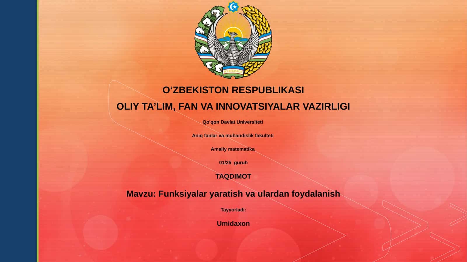 Funksiyalar yaratish va ulardan foydalanish 1