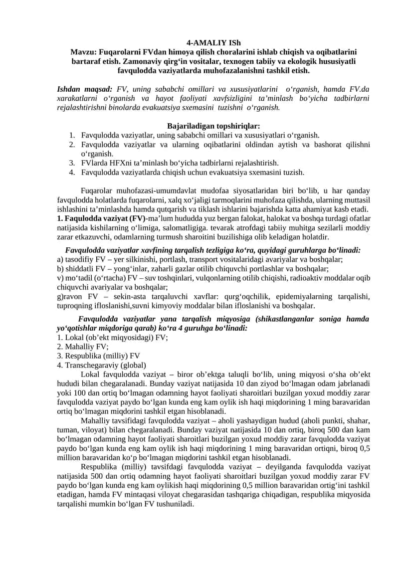 Fuqarolarni FVdan himoya qilish choralarini ishlab chiqish va oqibatlarini bartaraf etish 1