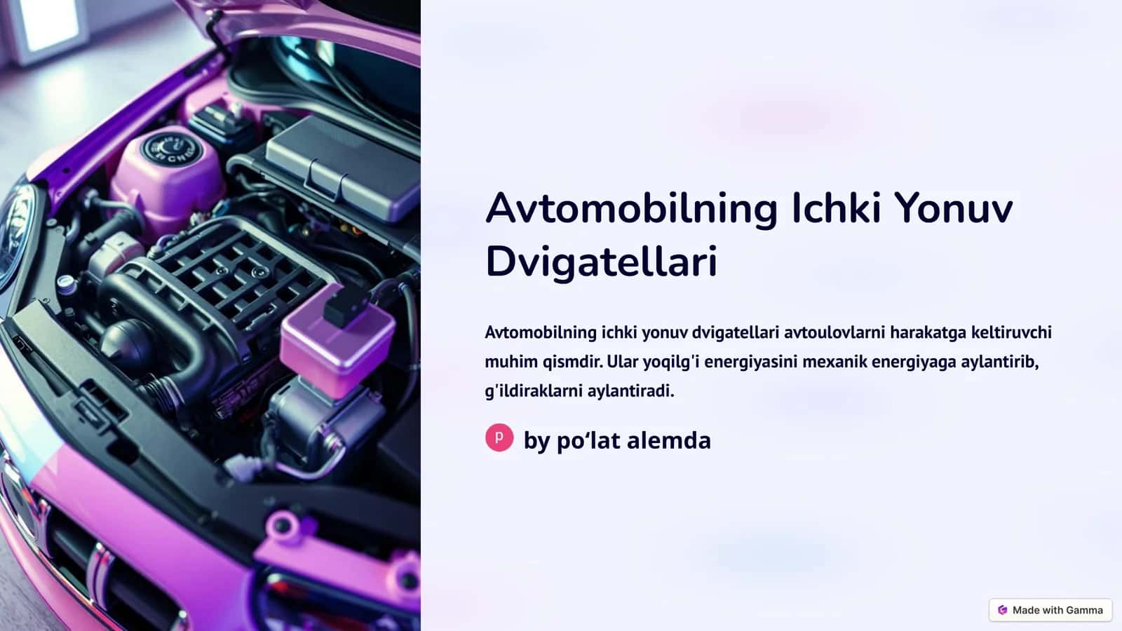 Avtomobilning Ichki Yonuv Dvigatellari 1