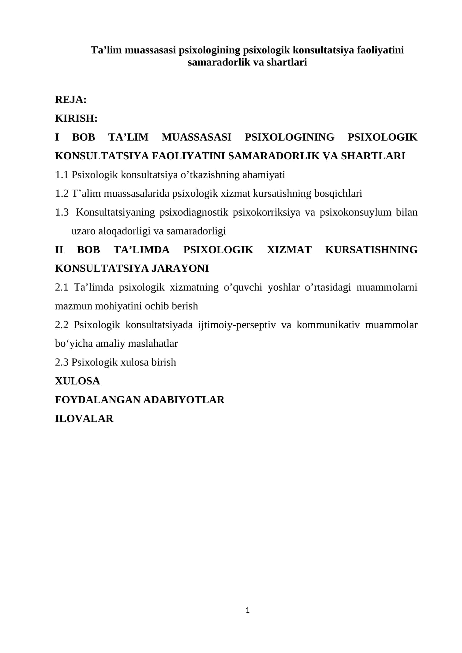 Ta’lim muassasasi psixologining psixologik konsultatsiya faoliyatini samaradorlik va shartlari 1