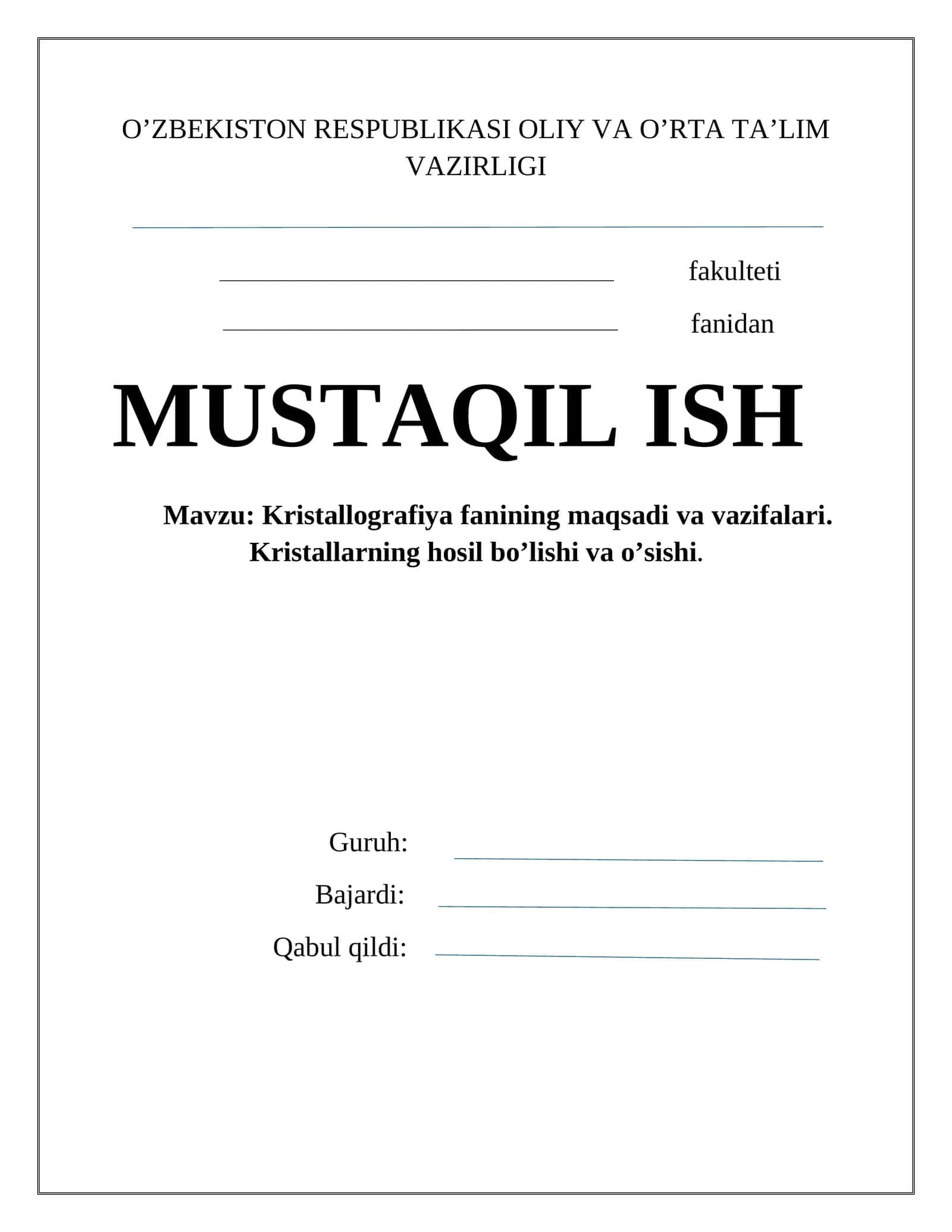 Kristallografiya fanining maqsadi va vazifalari 1