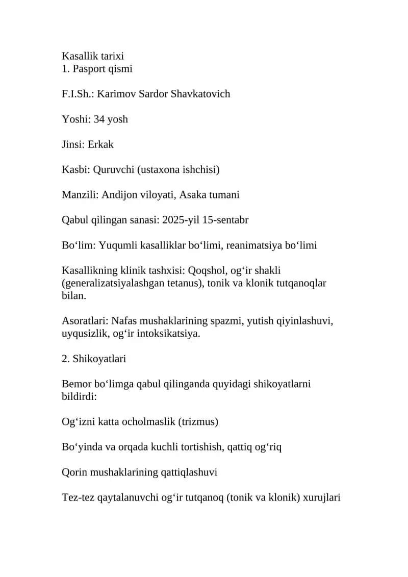 Qoqshol kasallik tarixi 1