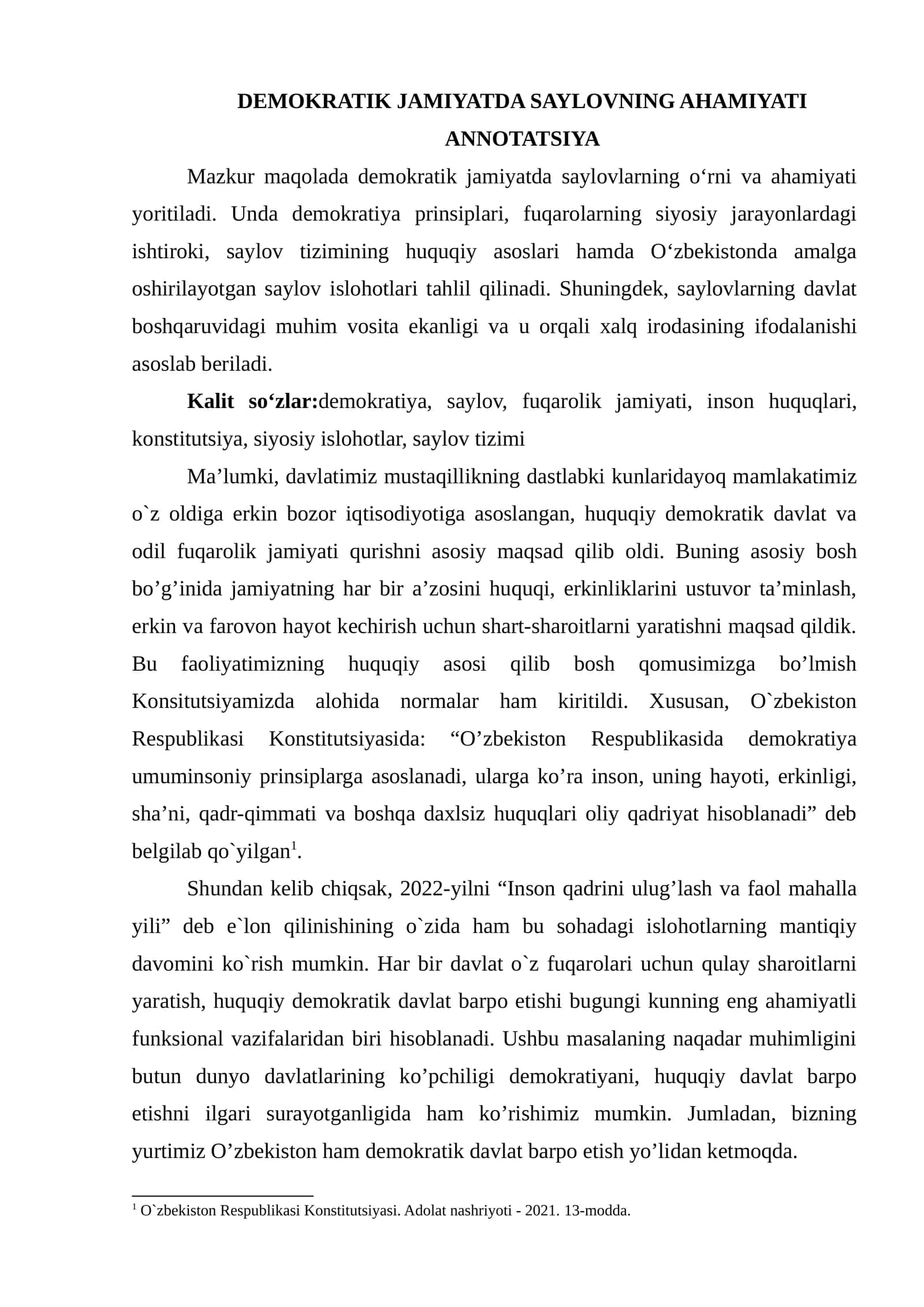 DEMOKRATIK JAMIYATDA SAYLOVNING AHAMIYATI 1