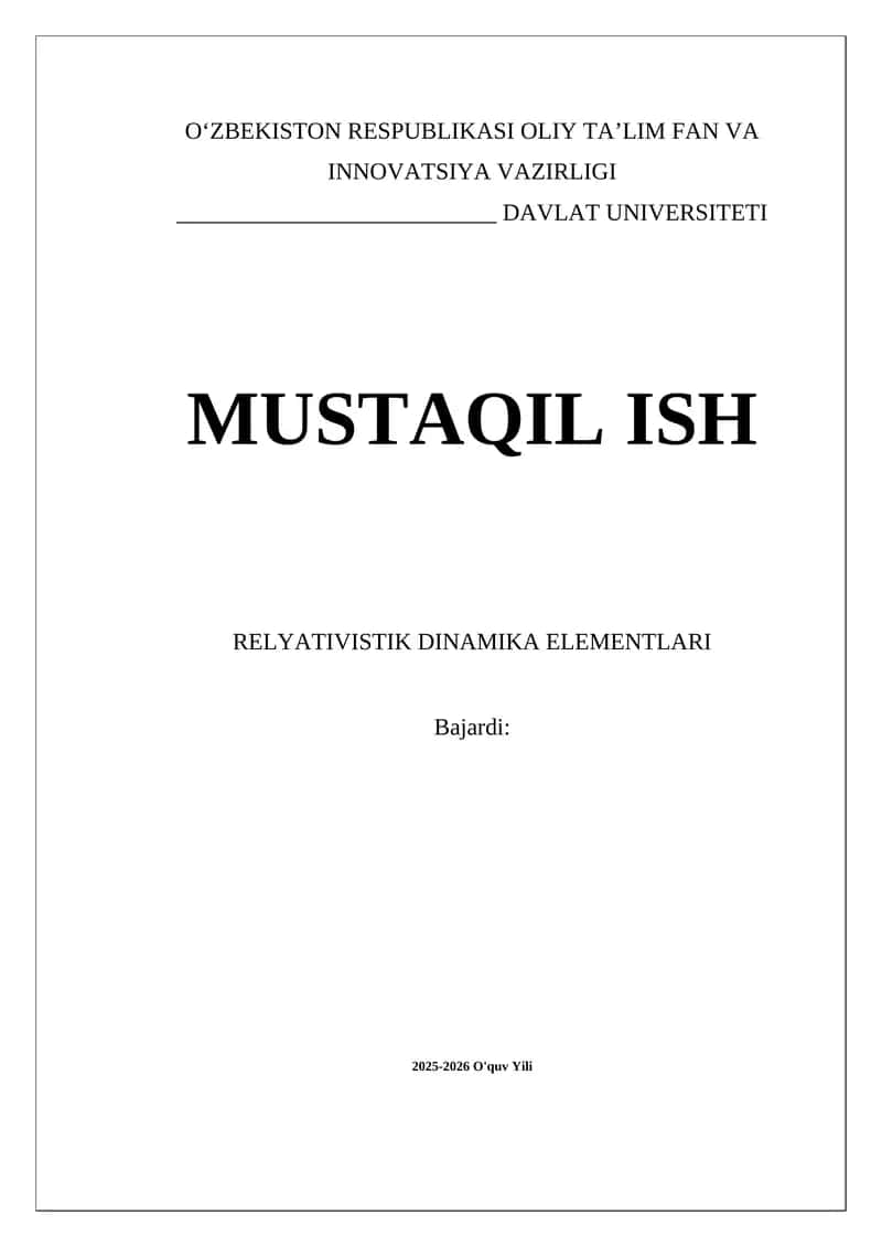 Relyativistik Dinamika Elementlari 1
