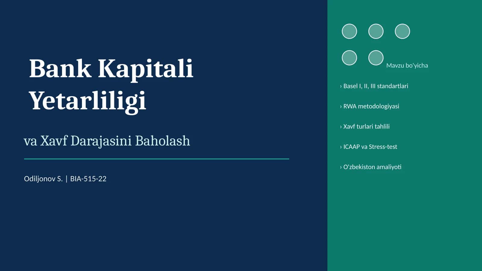 Bank Kapitali Yetarliligi va Xavf Darajasini Baholash 1