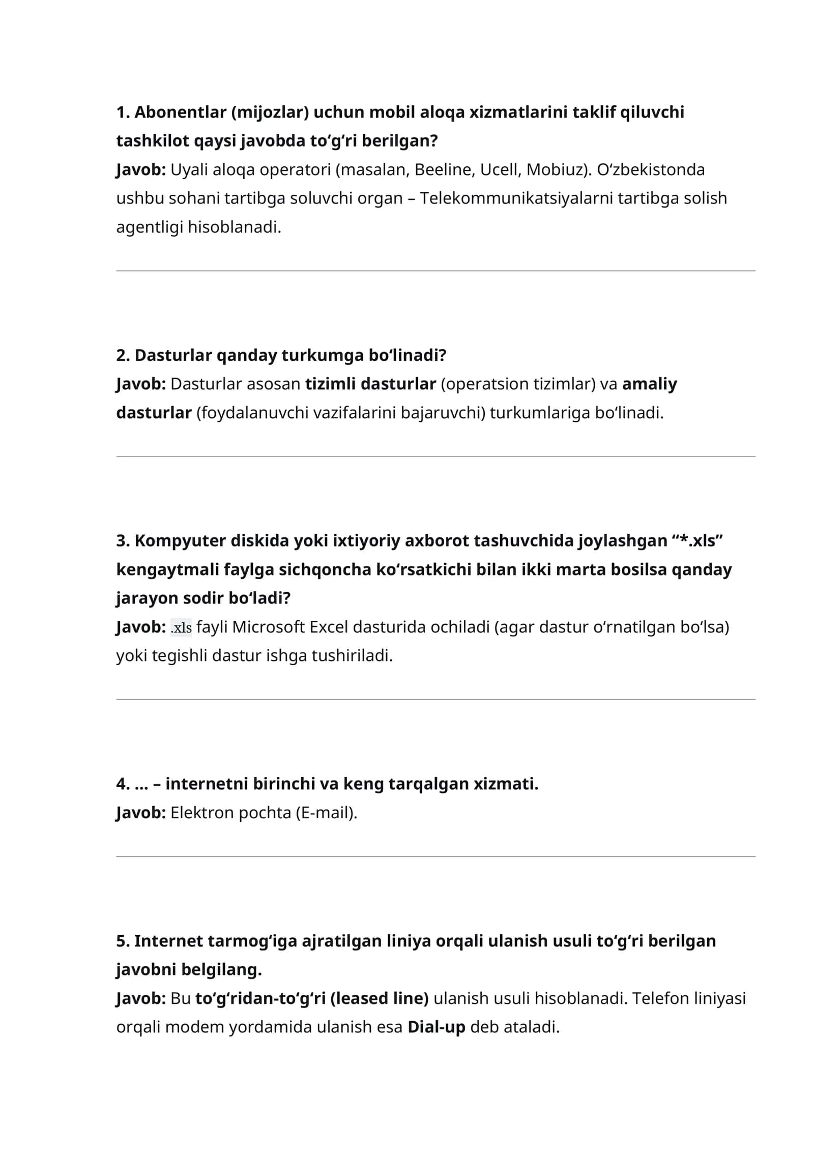 Agros test 2026 Axborot-kommunikatsiyadan tushadigan savollar javoblari bilan 1
