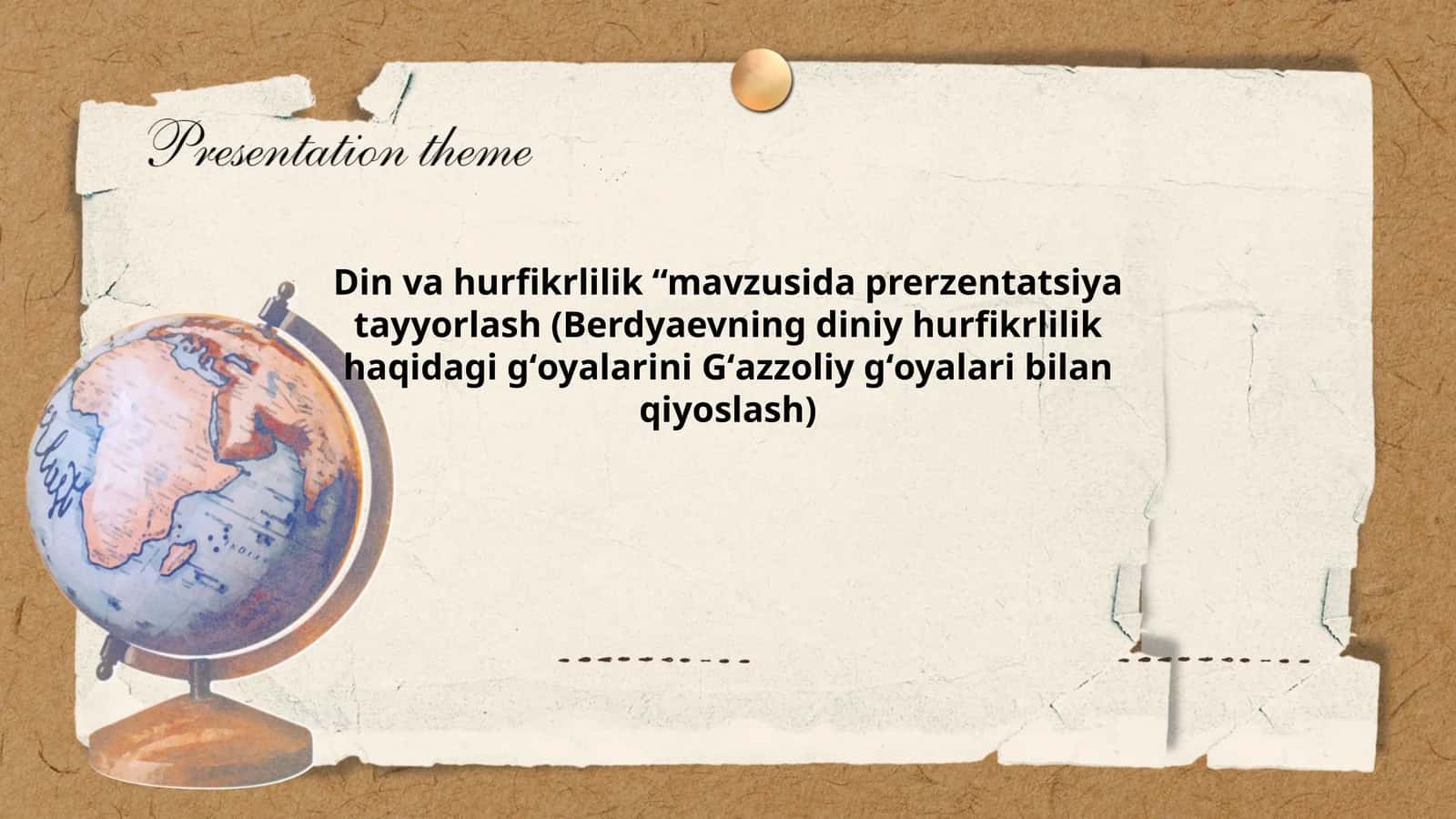 Din va hurfikrlilik “mavzusida prerzentatsiya tayyorlash (Berdyaevning diniy hurfikrlilik haqidagi gʻoyalarini Gʻazzoliy gʻoyalari bilan qiyoslash) 1