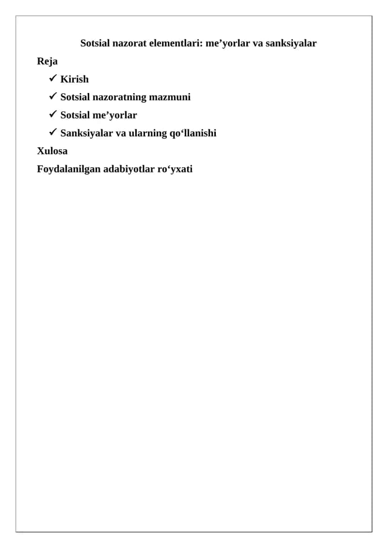 Sotsial nazorat elementlari: me’yorlar va sanksiyalar 1