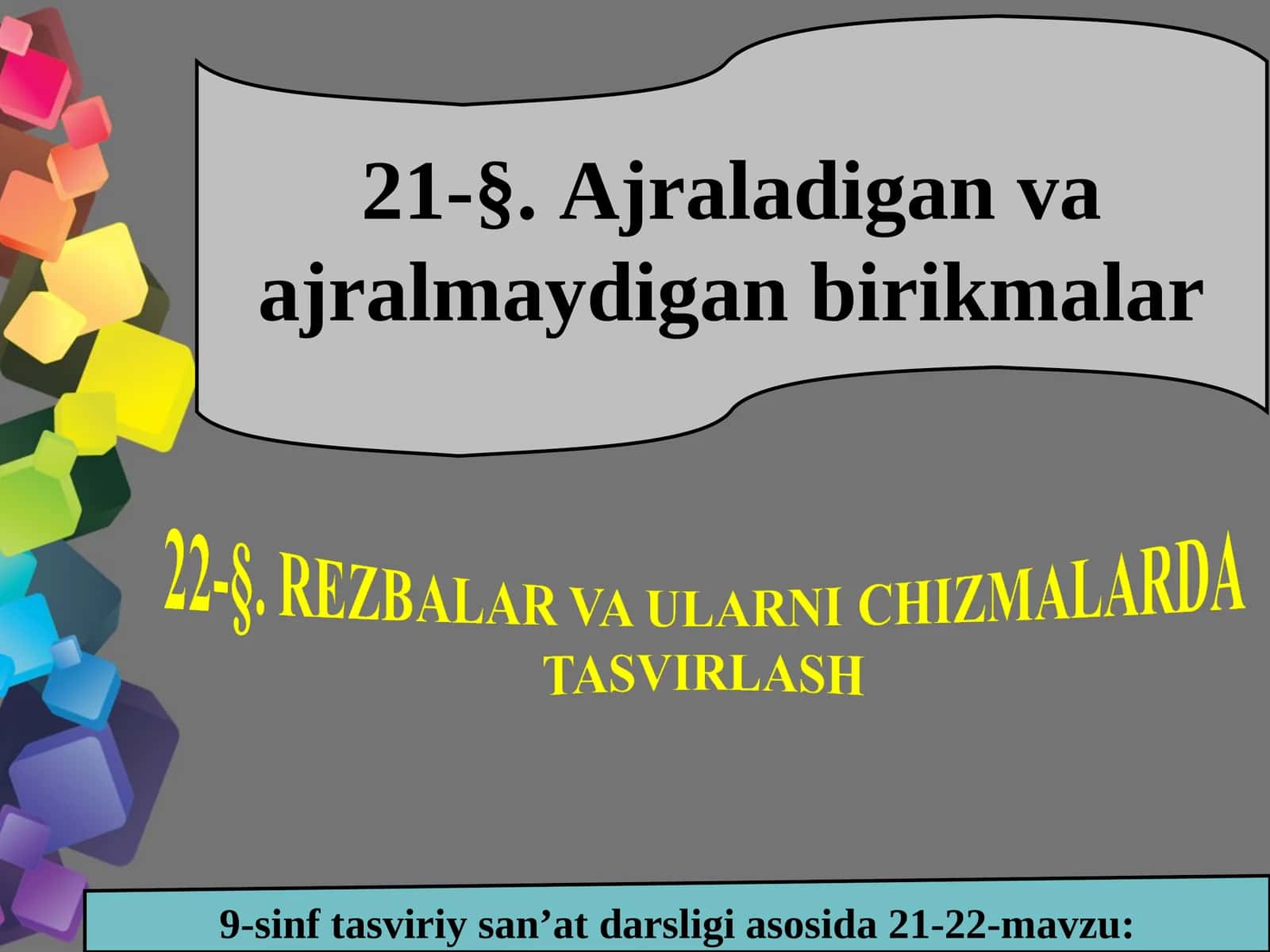 9-sinf tasviriy san’at darsligi asosida 21-22-mavzu: 21-§. Ajraladigan va ajralmaydigan birikmalar 1