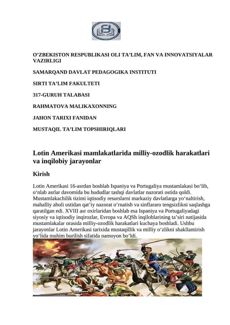 Lotin Amerikasi milliy-ozodlik harakatlari 1