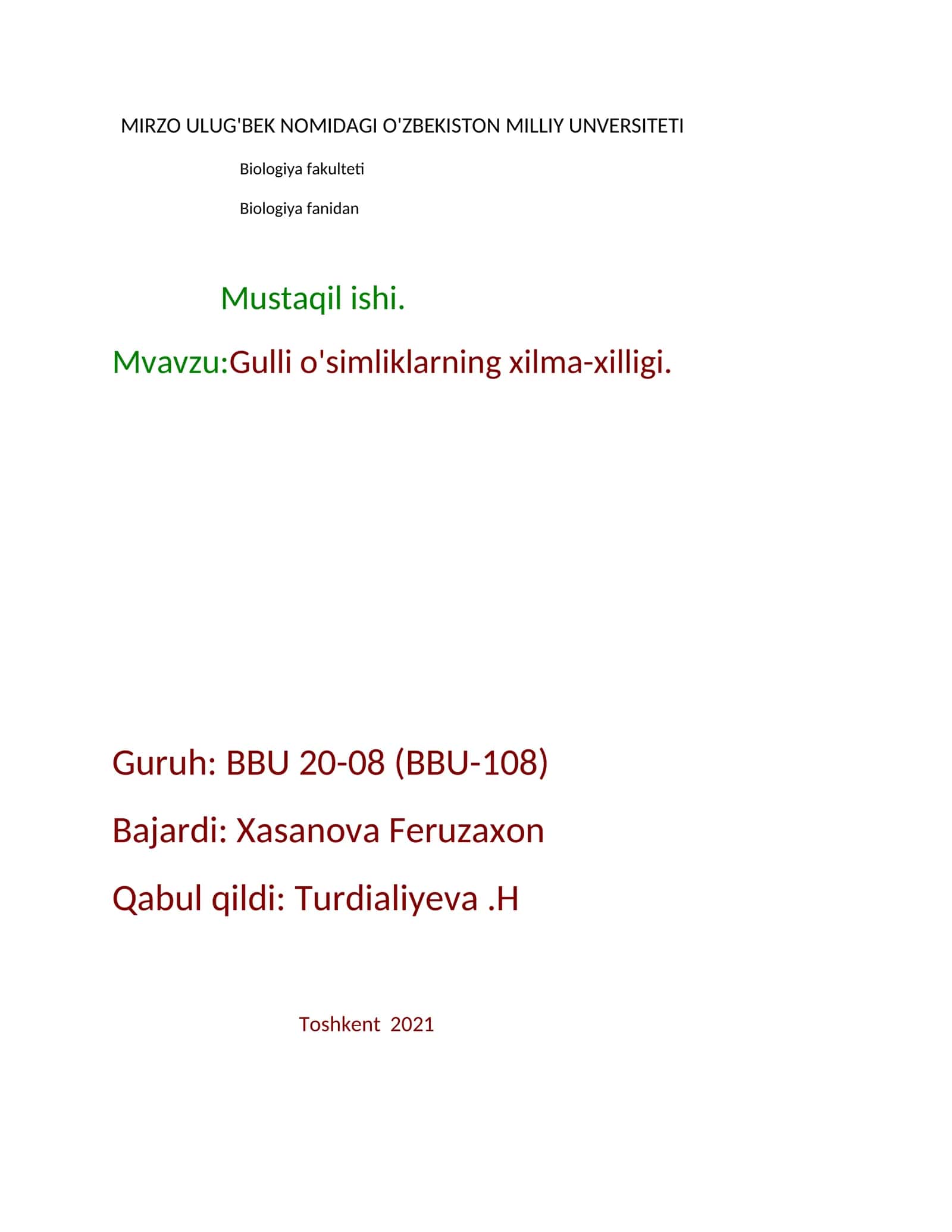 Gulli o'simliklarning xilma-xilligi 1