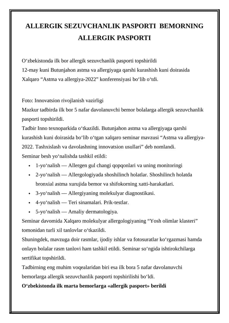 Allergik Sezuvchanlik Pasporti 1