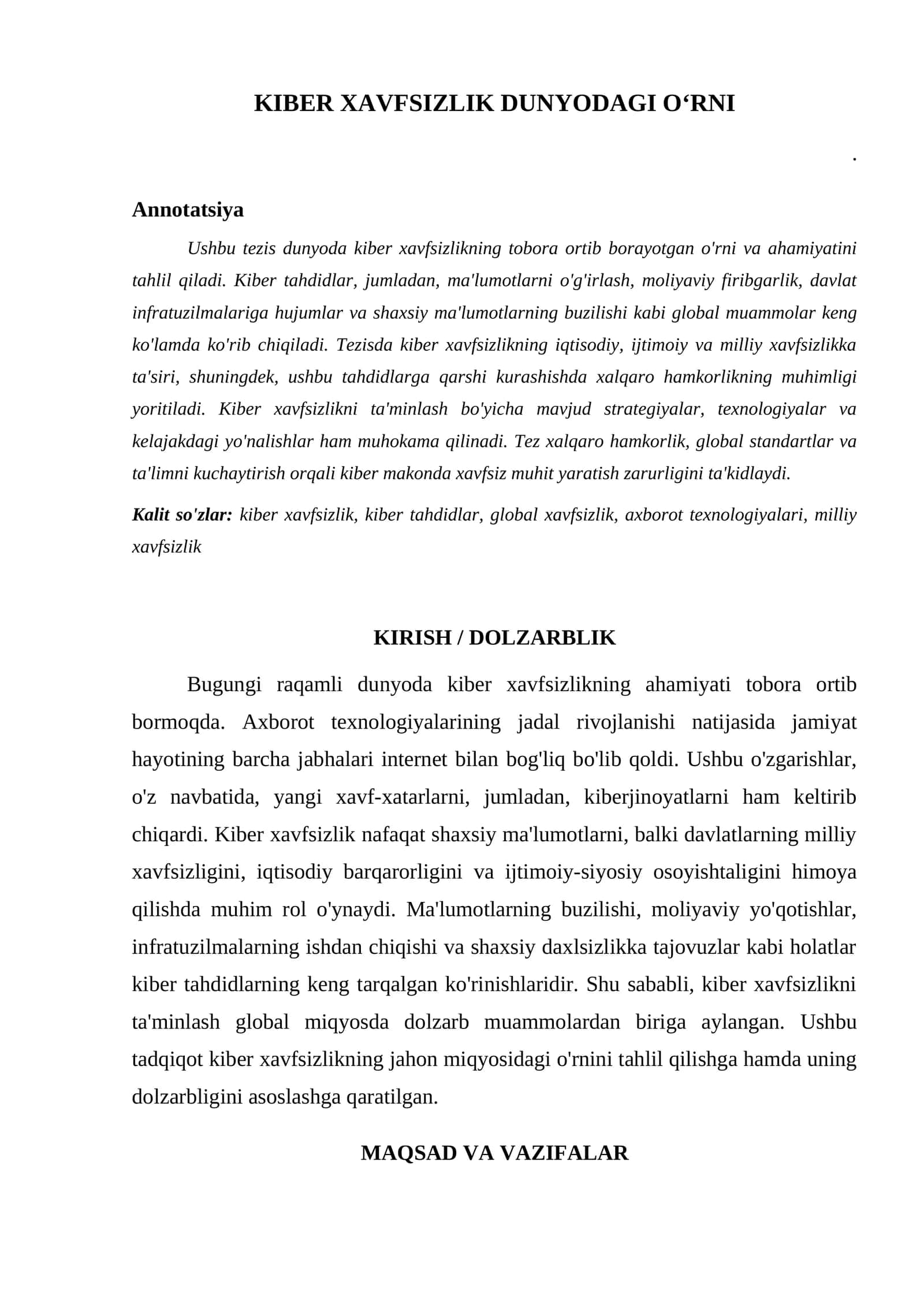 KIBER XAVFSIZLIK DUNYODAGI OʻRNI 1