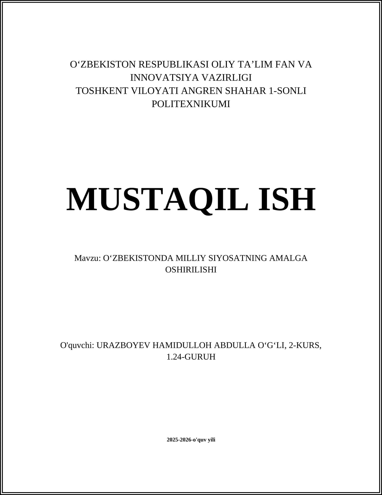 Oʻzbekistonda milliy siyosatning amalga oshirilishi 1