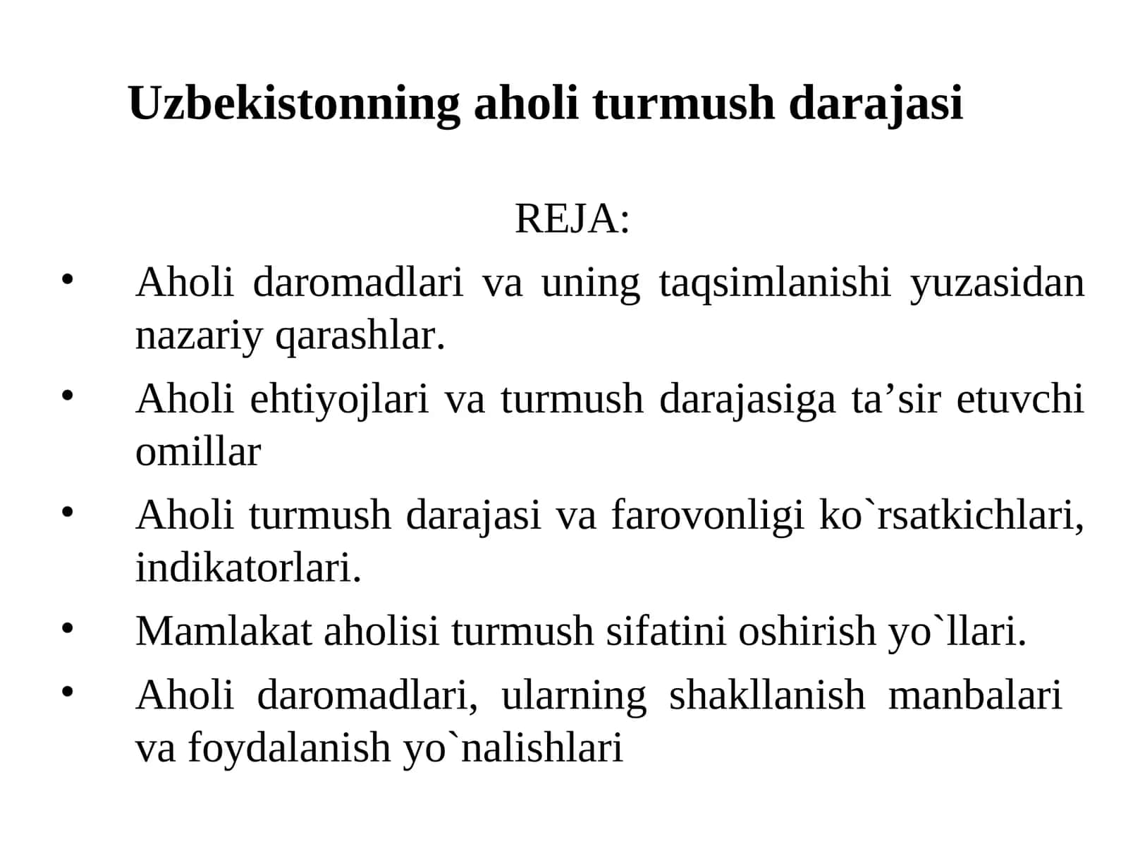Uzbekistonning aholi turmush darajasi 1
