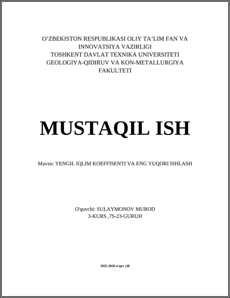 Yengil Iqlim Koeffisienti va Eng Yuqori Ishlash 1