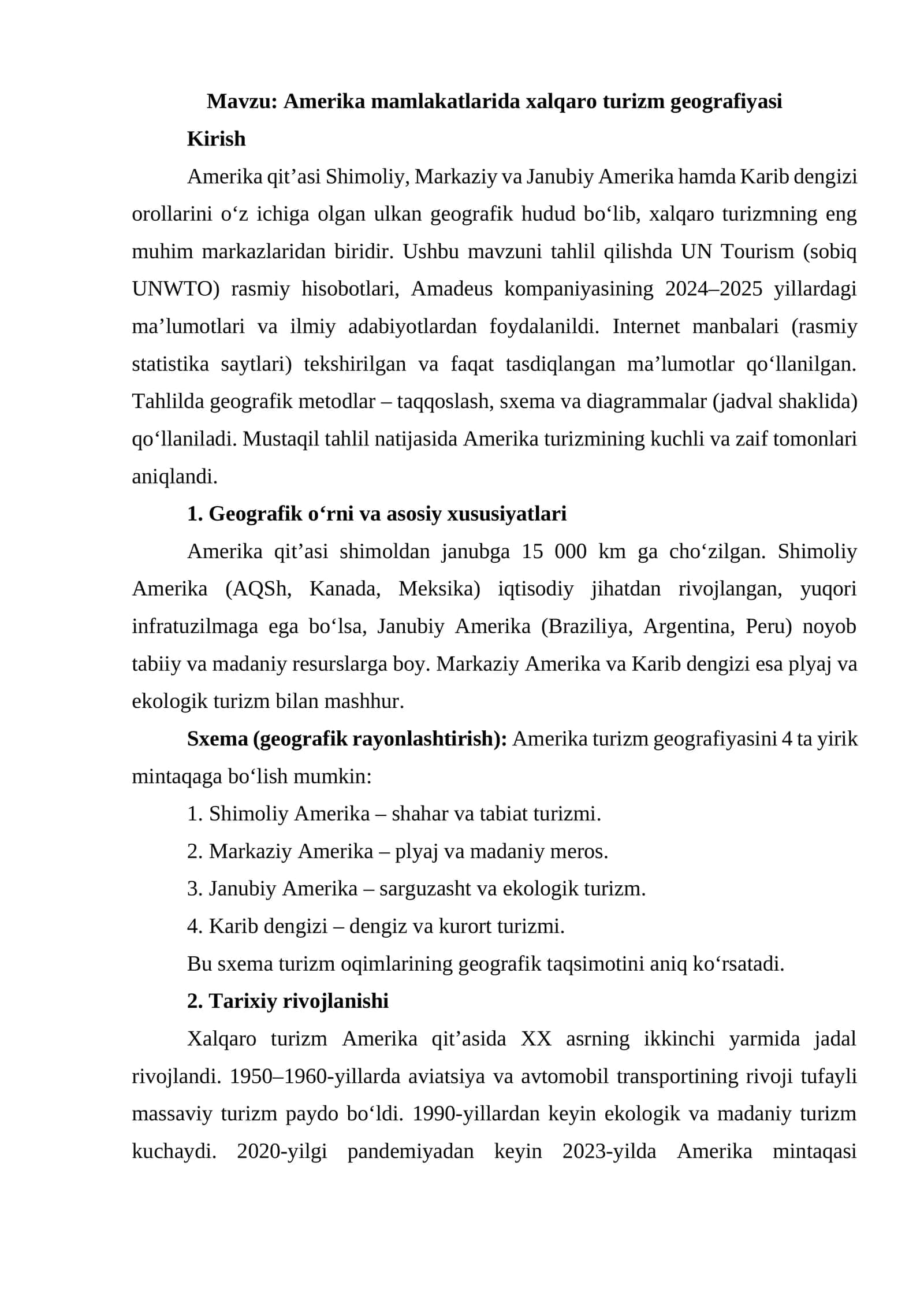 Amerika mamlakatlarida xalqaro turizm geografiyasi 1