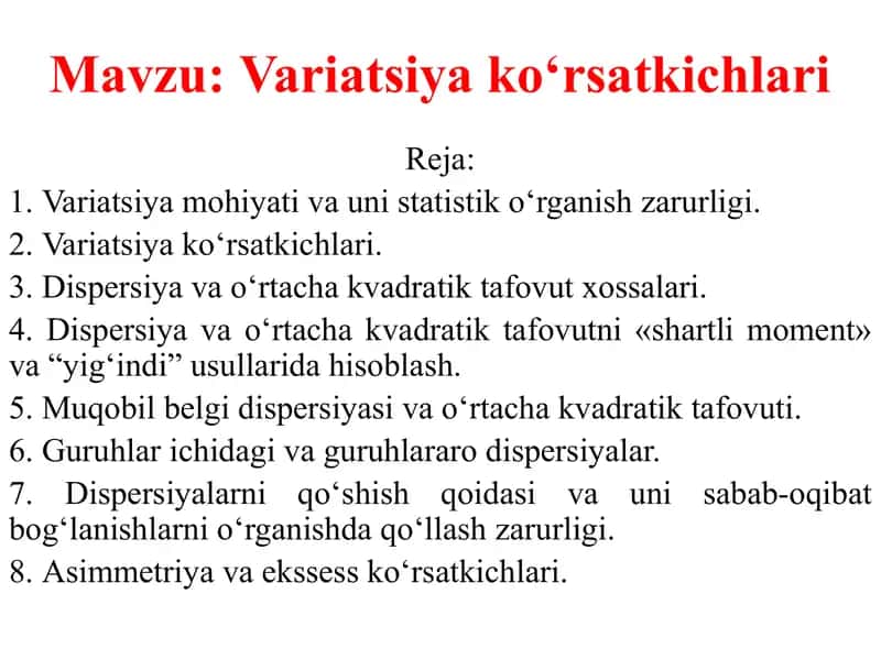 Variatsiya koʻrsatgichlari 1