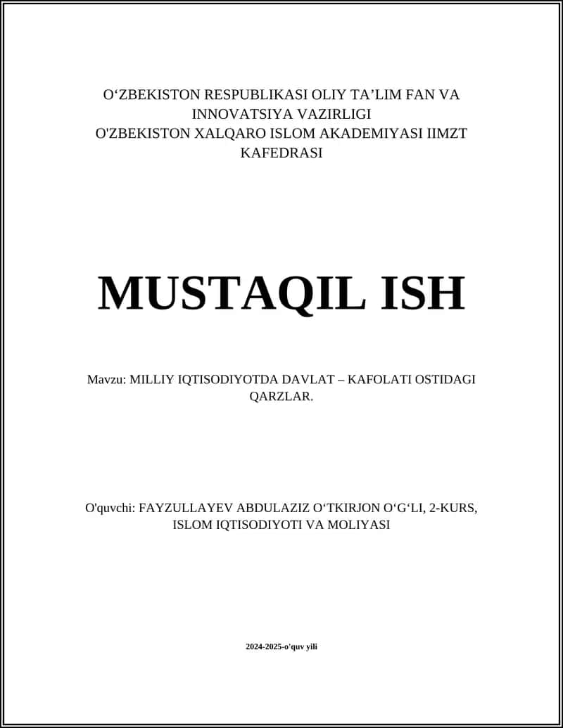 MILLIY IQTISODIYOTDA DAVLAT – KAFOLATI OSTIDAGI QARZLAR 1
