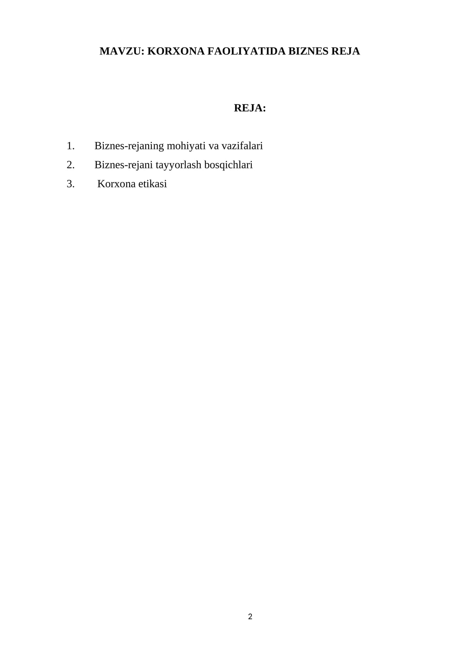 KORXONA FAOLIYATIDA BIZNES REJA 1