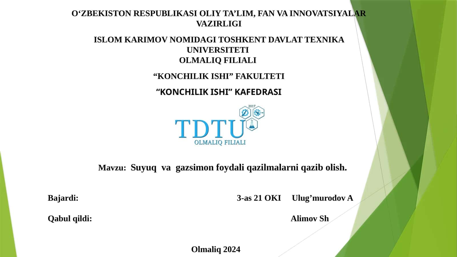 Suyuq va gazsimon foydali qazilmalarni qazib olish 1