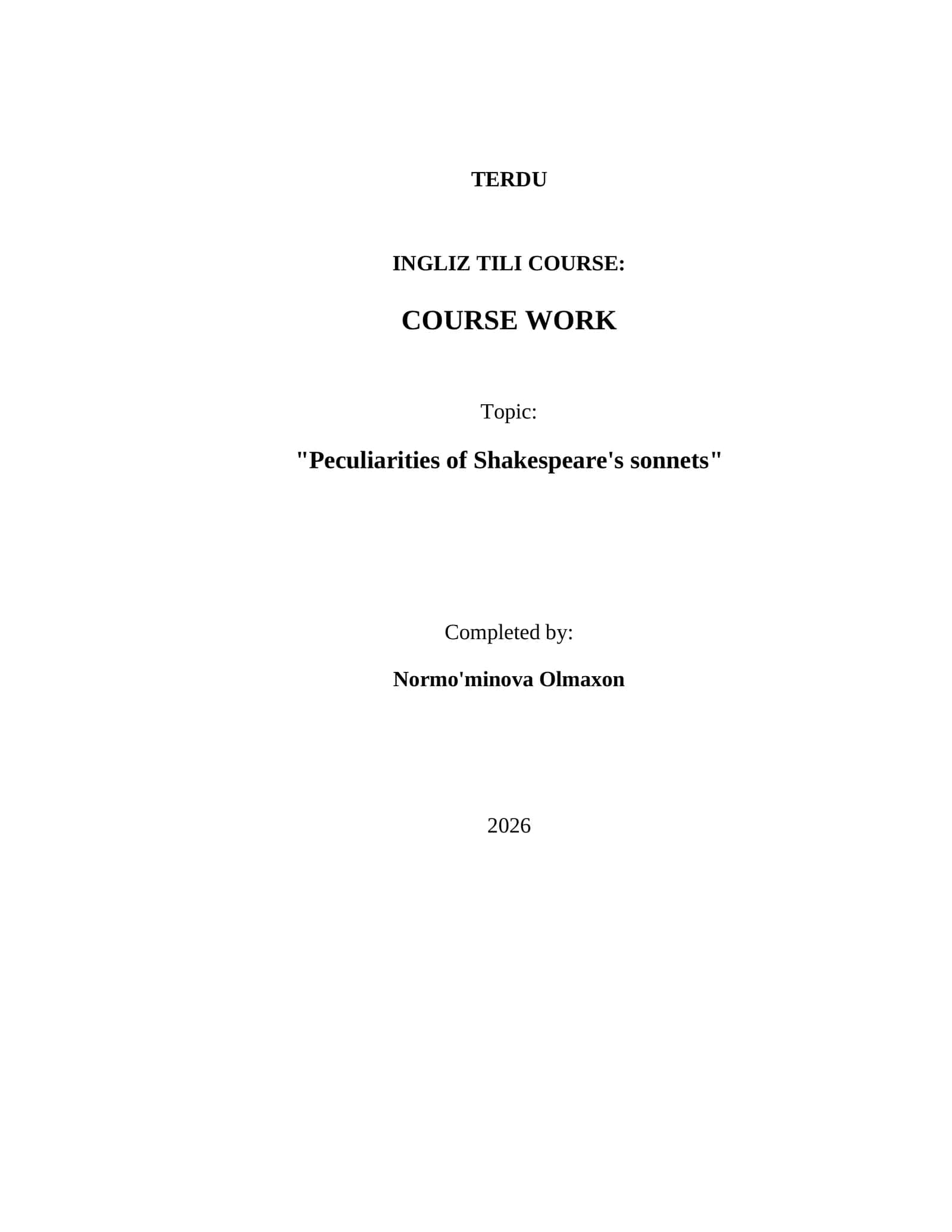 Peculiarities of Shakespeare's sonnets 1