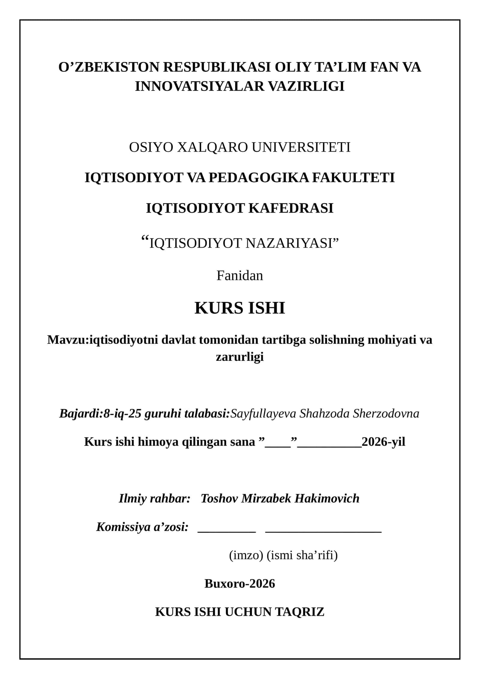 IQTISODIYOT NAZARIYASI Kurs ishi 1
