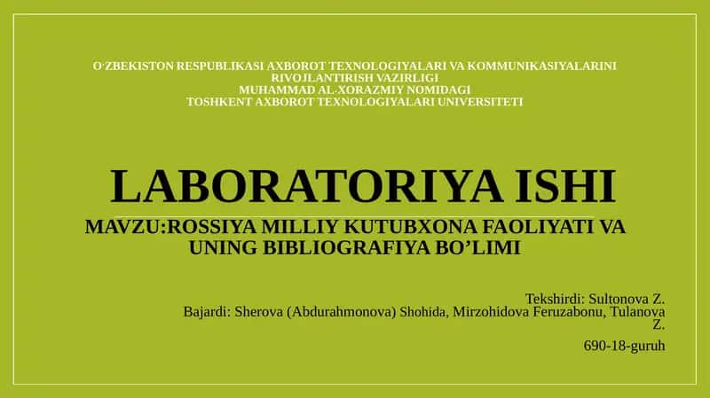 Rossiyamilliy kutubxona faoliyati va uning bibliografiya bo’limi 1