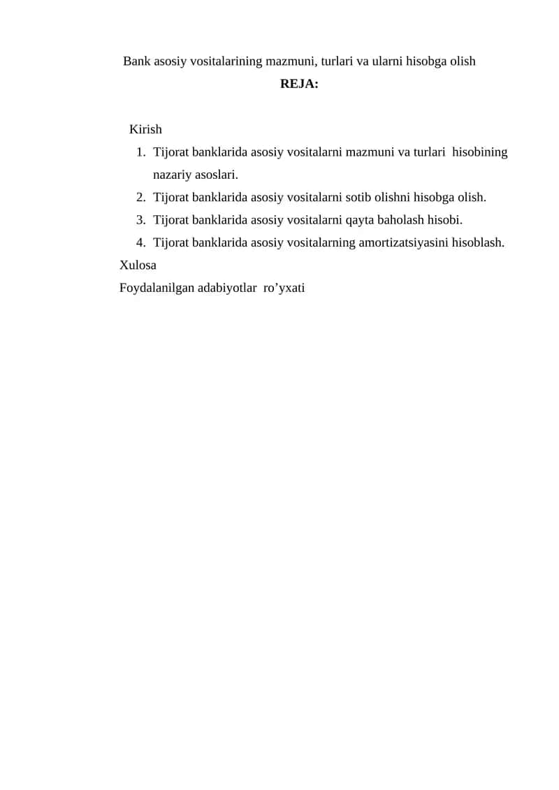 Tijorat banklarida asosiy vositalarni hisobga olish 1