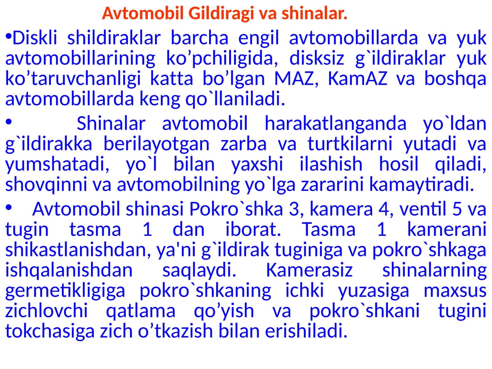 Avtomobil Gildiragi va shinalar 1