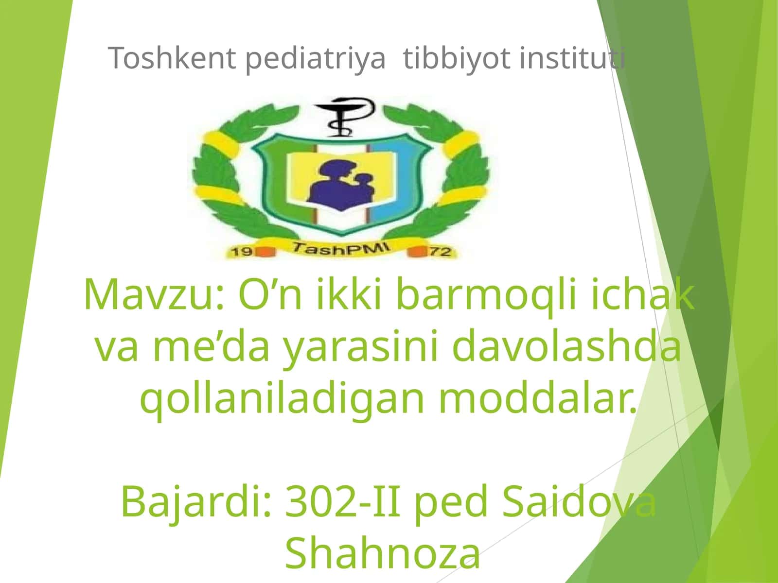 O’n ikki barmoqli ichak va me’da yarasini davolashda qollaniladigan moddalar 1