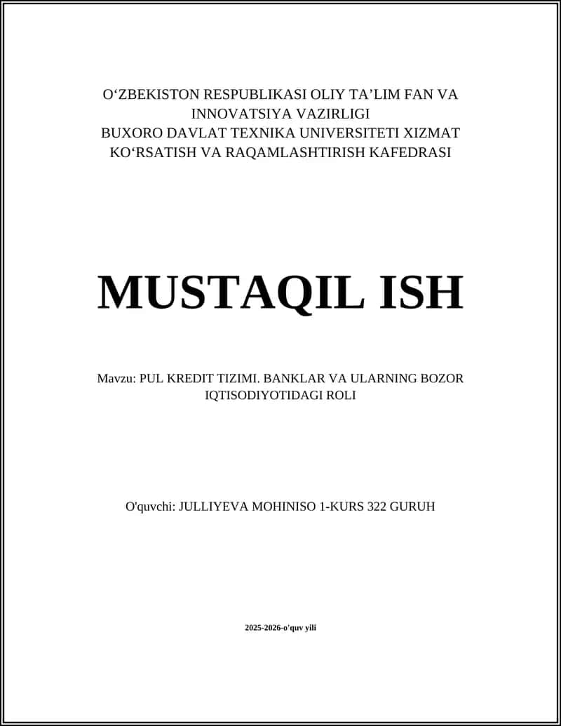 PUL KREDIT TIZIMI 1