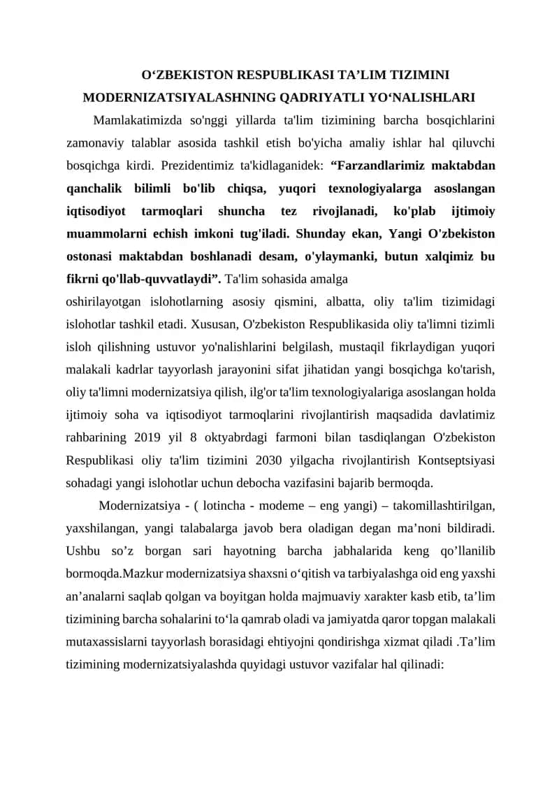 O'zbekiston Respublikasi Ta'lim Tizimini Modernizatsiyalash 1