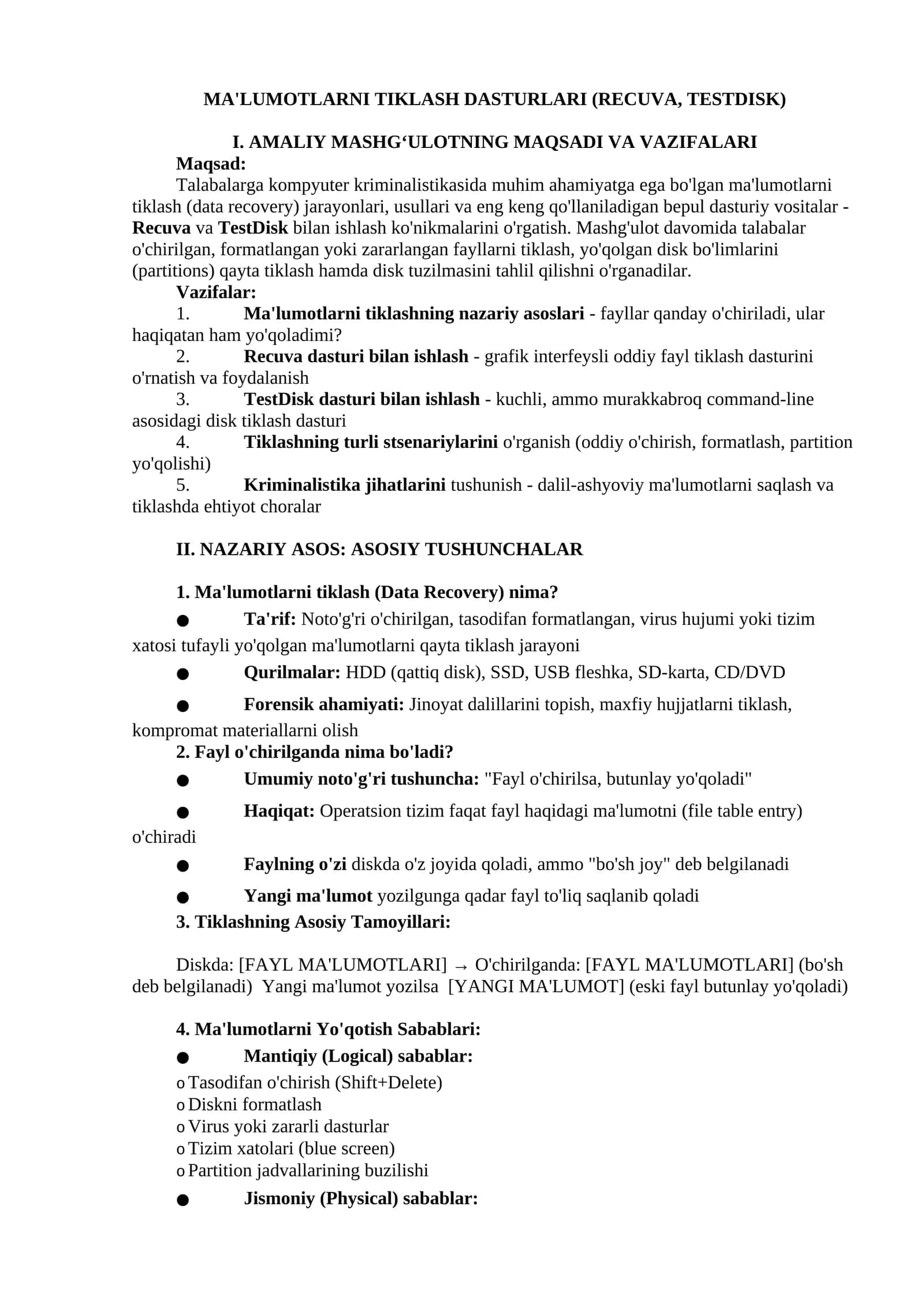 MA'LUMOTLARNI TIKLASH DASTURLARI (RECUVA, TESTDISK) 1
