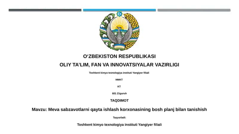 Meva sabzavotlarni qayta ishlash korxonasining bosh plani 1
