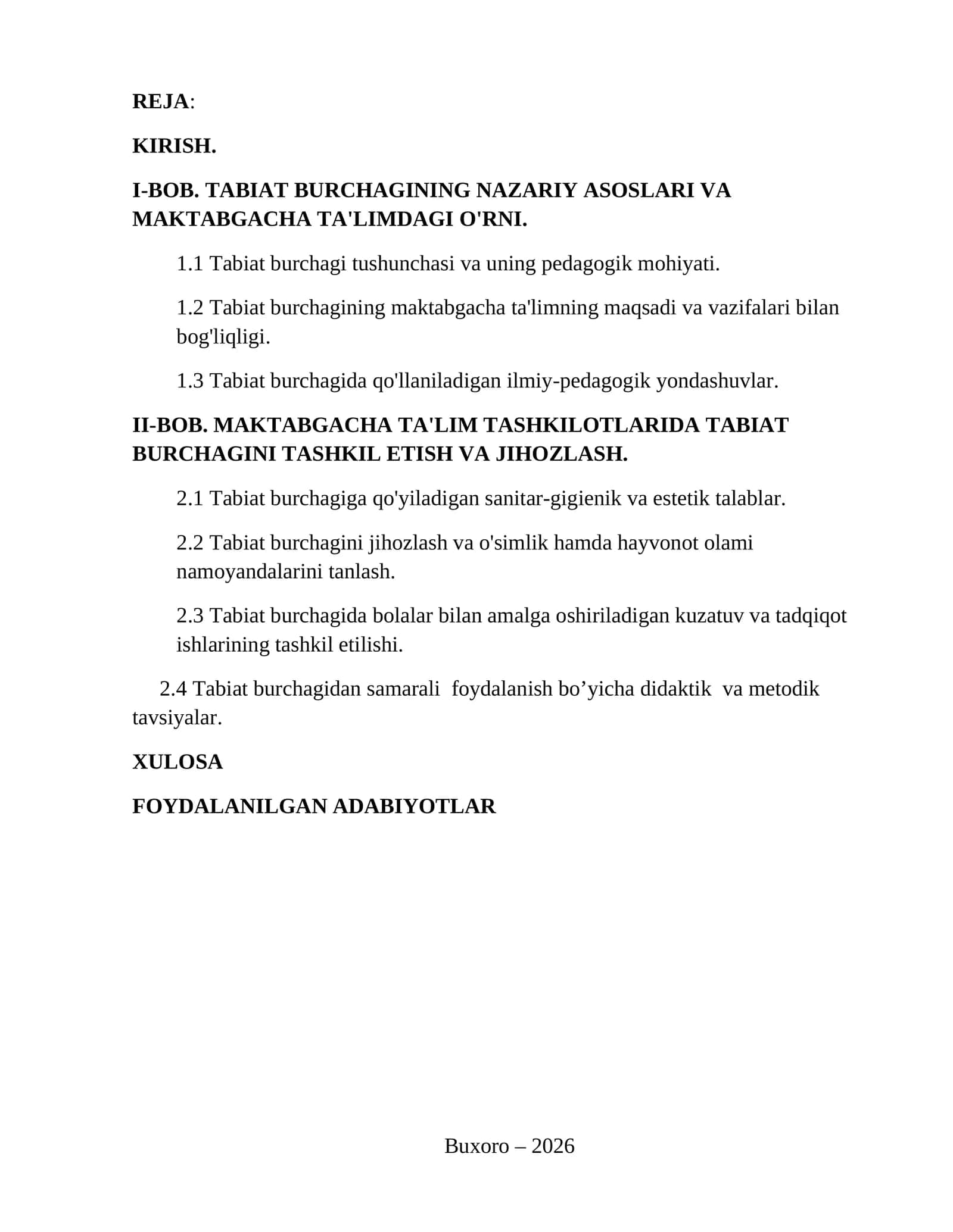 TABIAT BURCHAGINING NAZARIY ASOSLARI VA MAKTABGACHA TA'LIMDAGI O'RNI 1