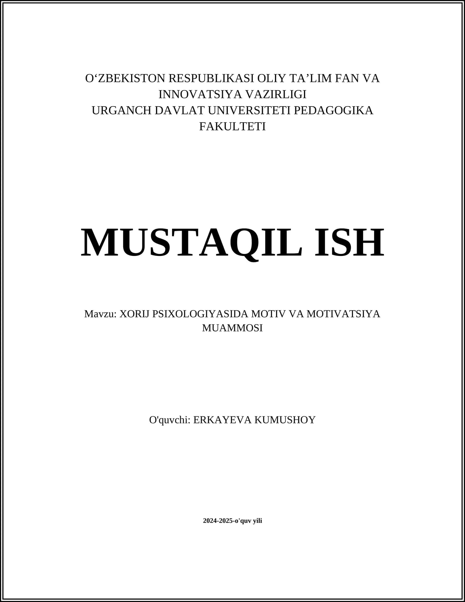 XORIJ PSIXOLOGIYASIDA MOTIV VA MOTIVATSIYA MUAMMOSI 1
