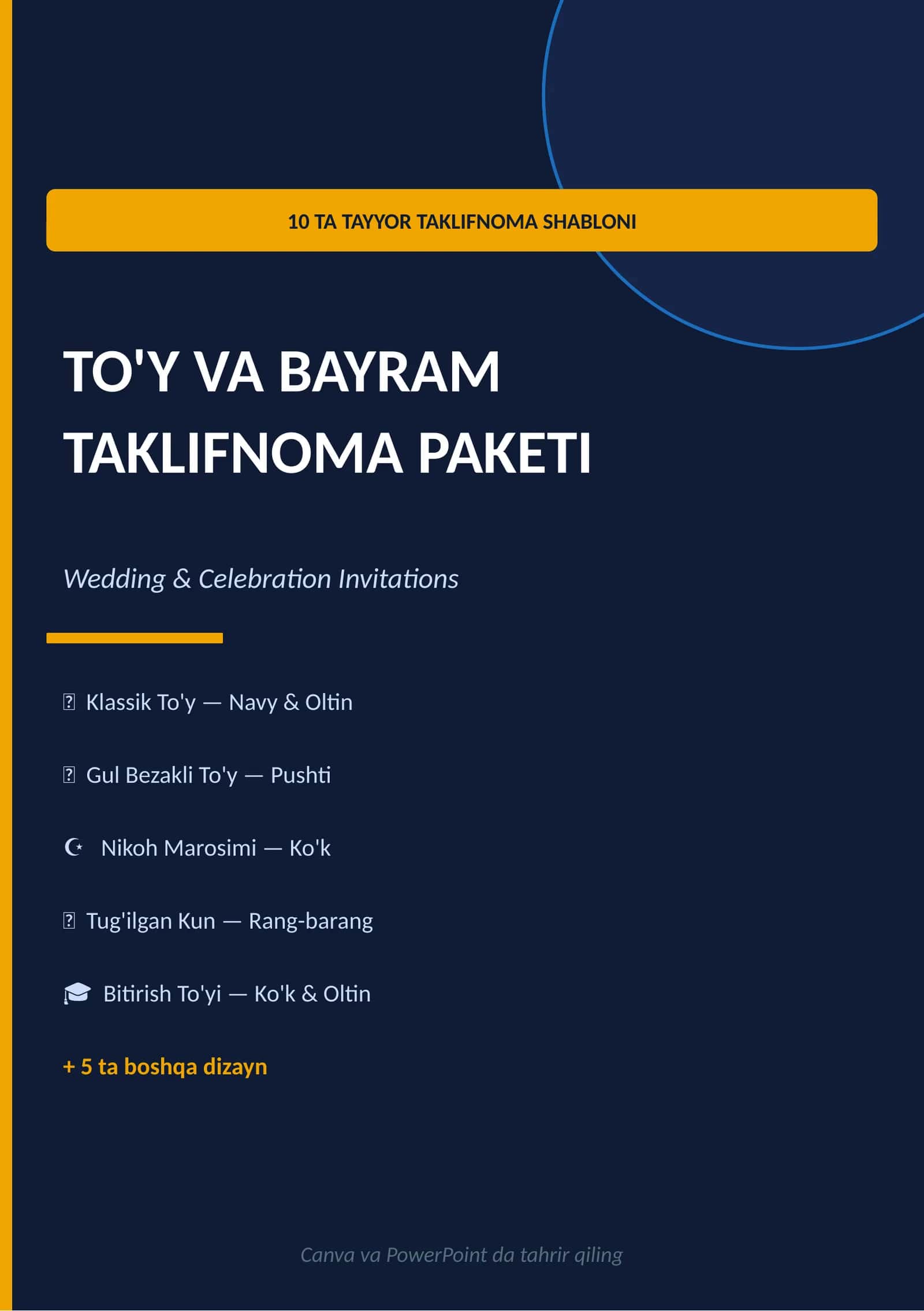 To'y va Bayram Taklifnoma Paketi — 10 ta Professional Shablon (PPTX) 1