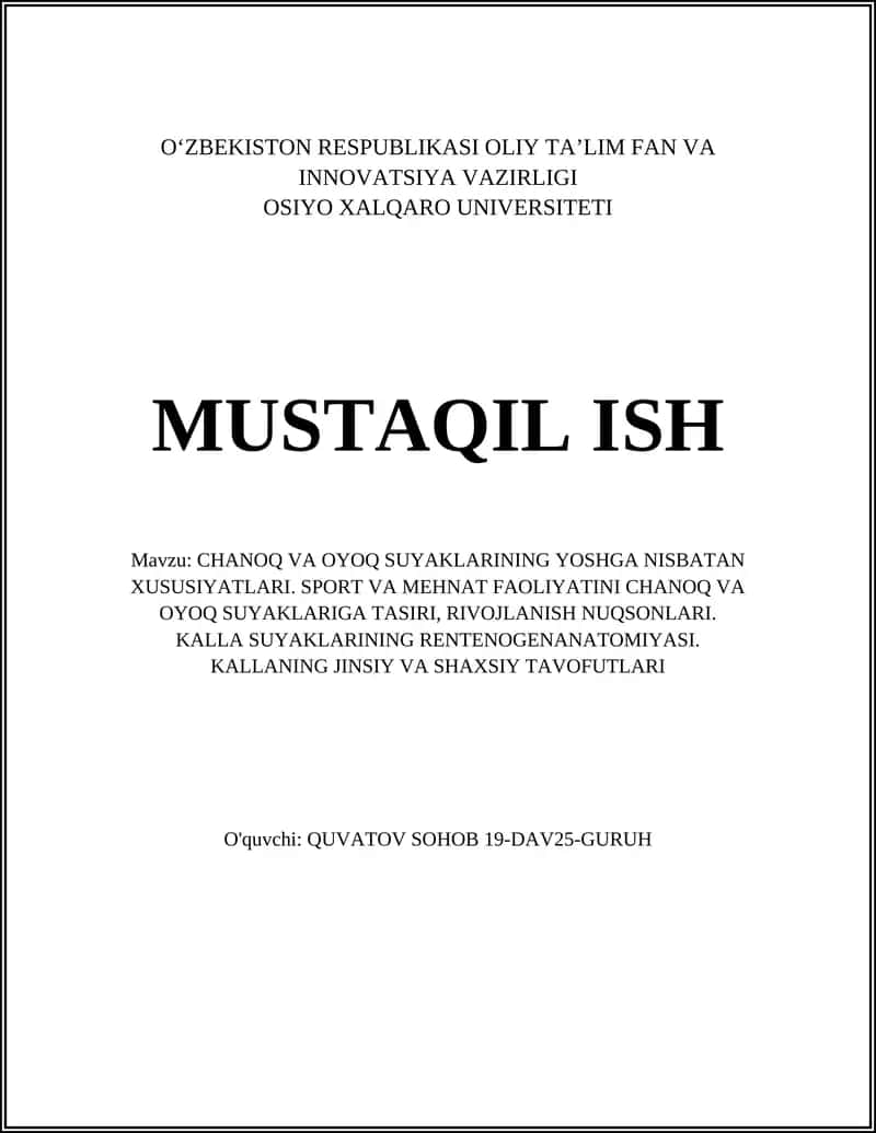CHANOQ VA OYOQ SUYAKLARINING YOSHGA NISBATAN XUSUSIYATLARI 1