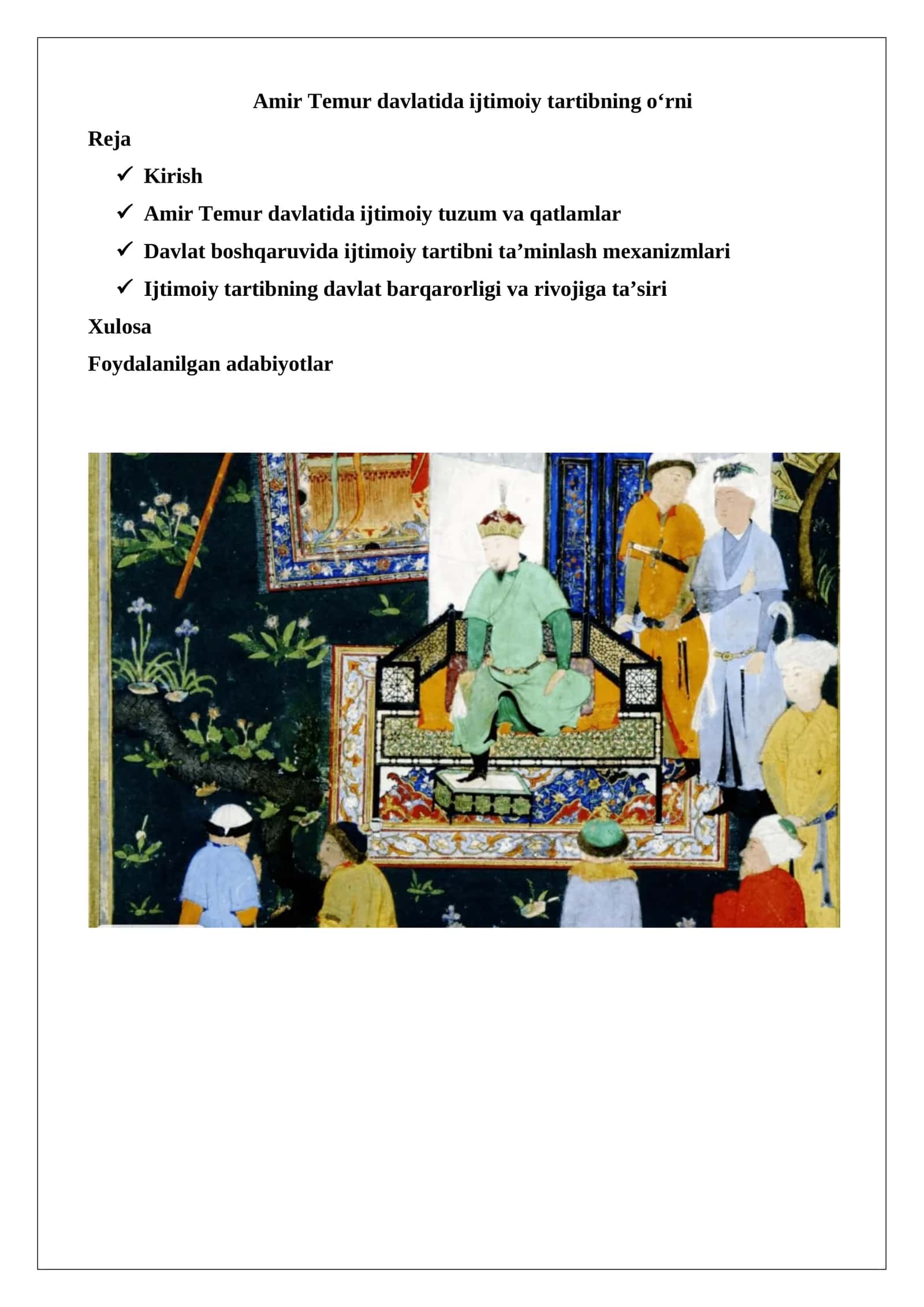 Amir Temur davlatida ijtimoiy tartibning o‘rni 1