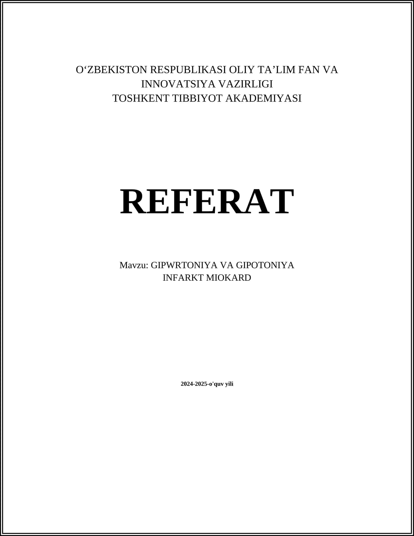 GIPWRTONIYA VA GIPOTONIYA INFARKT MIOKARD REFERAT 1
