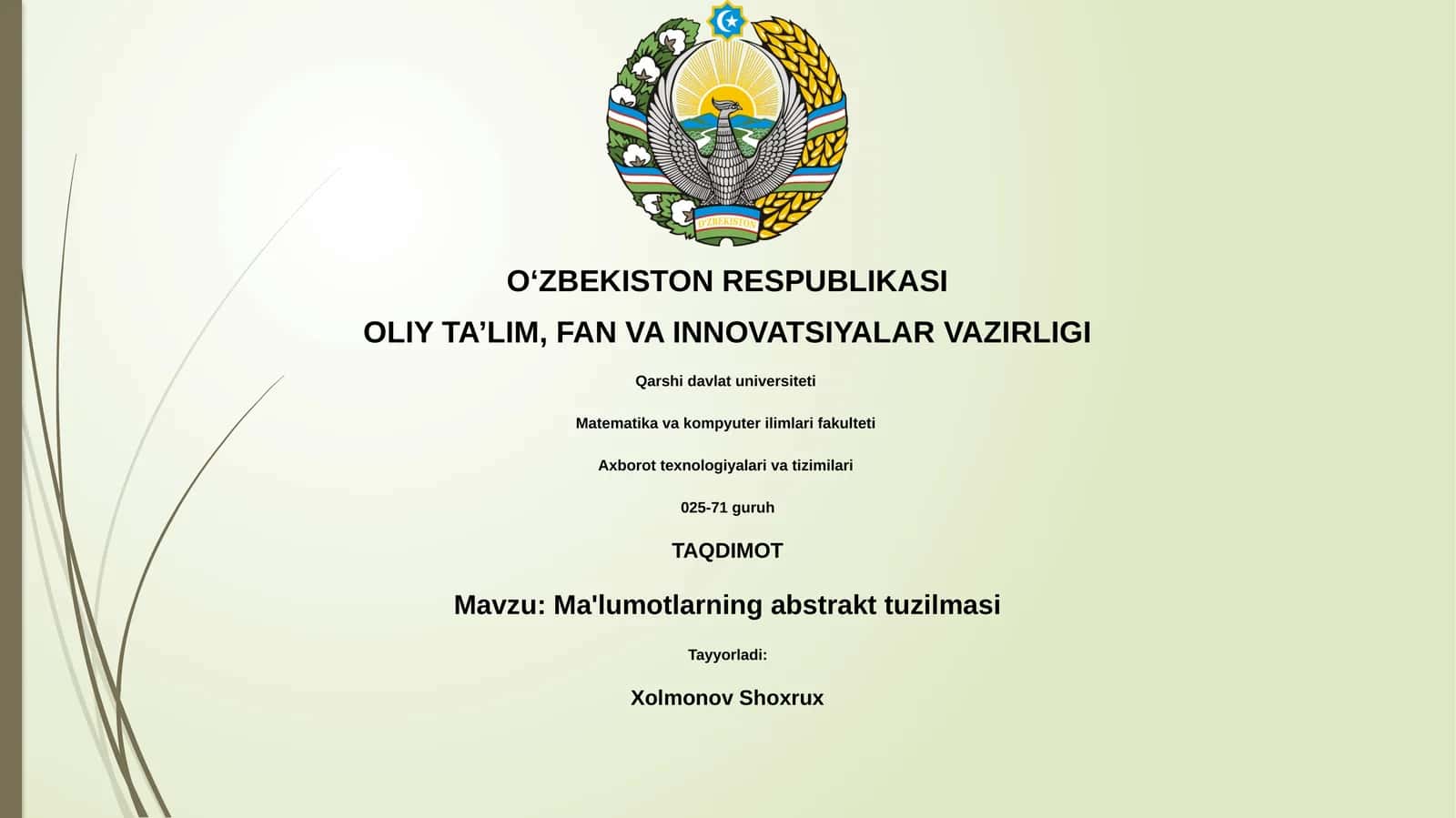 Abstrakt Ma'lumotlar Tuzilmasi 1