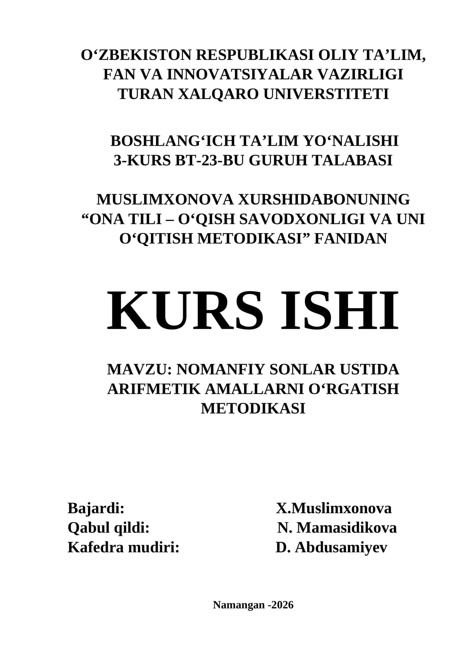 Nomanfiy sonlar ustida arifmetik amallarni o‘rgatish metodikasi 1