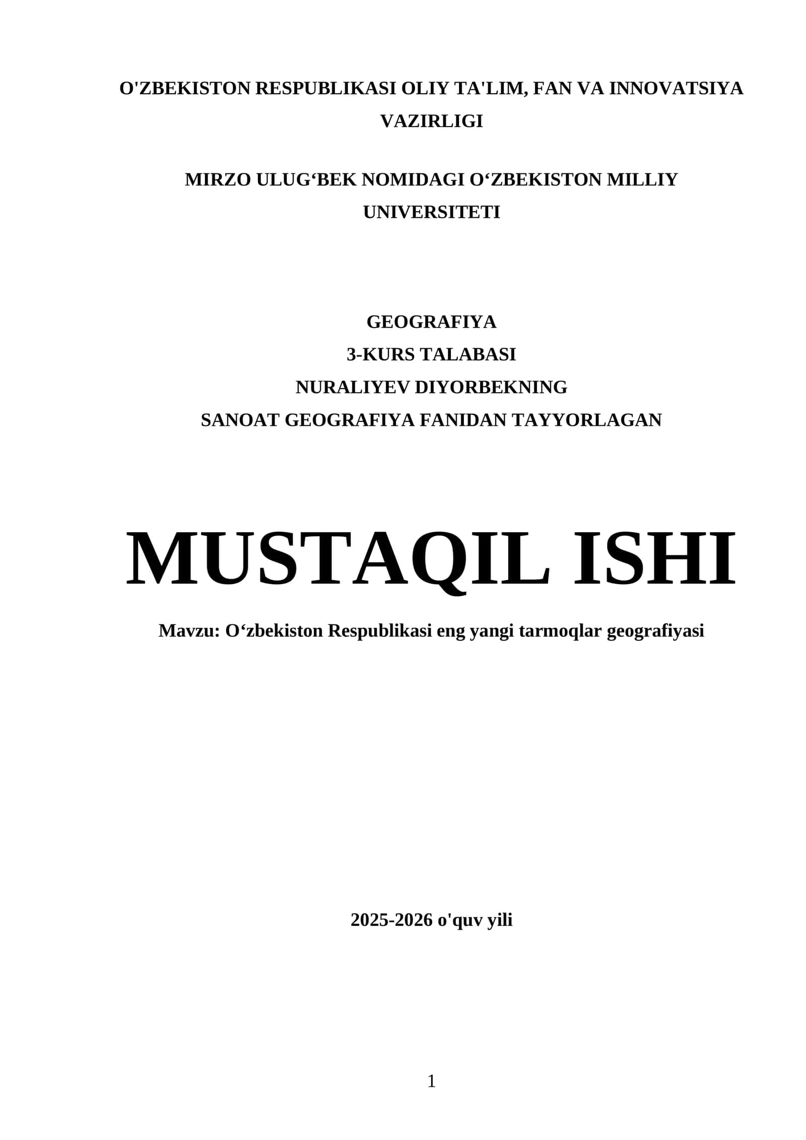 Oʻzbekiston Respublikasi eng yangi tarmoqlar geografiyasi 1