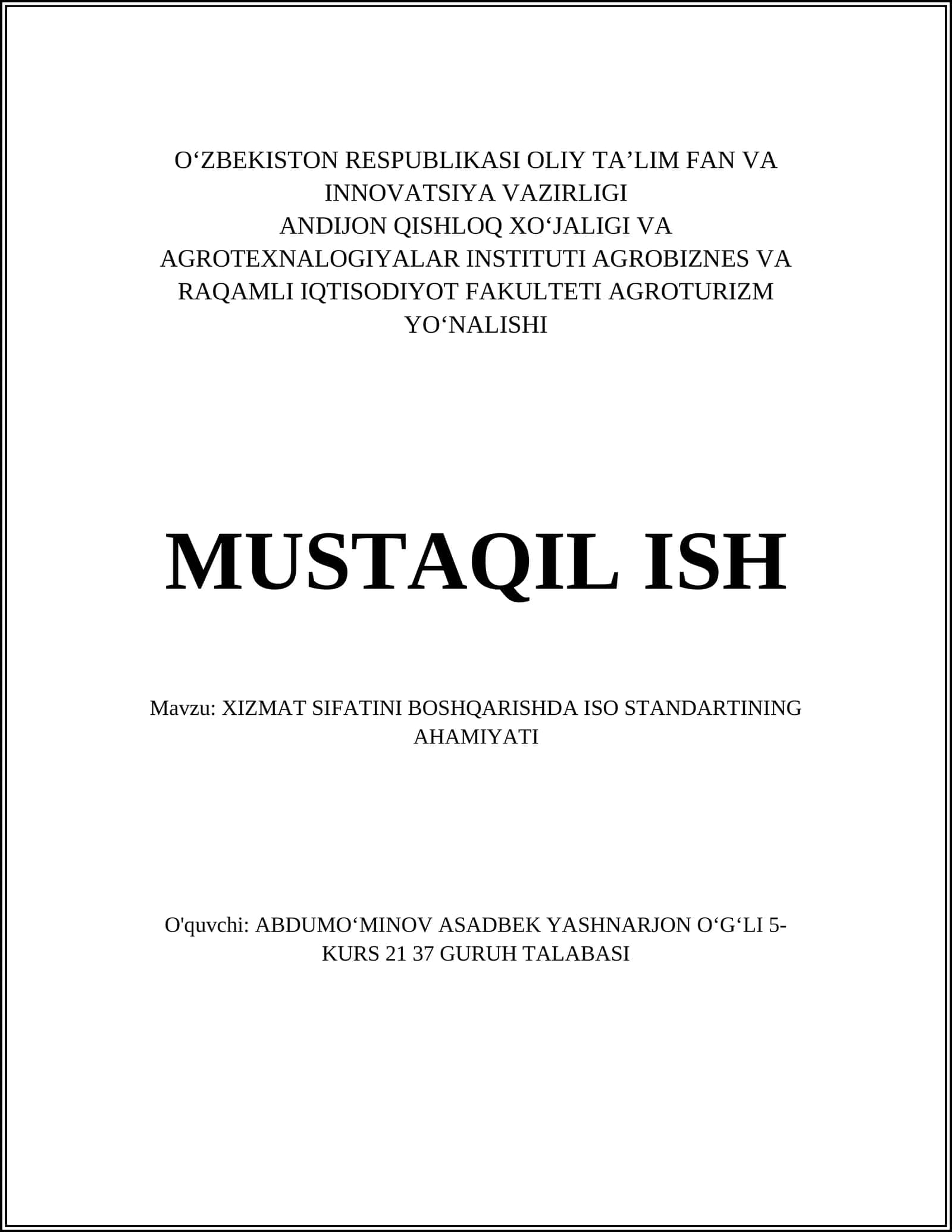 XIZMAT SIFATINI BOSHQARISHDA ISO STANDARTINING AHAMIYATI 1
