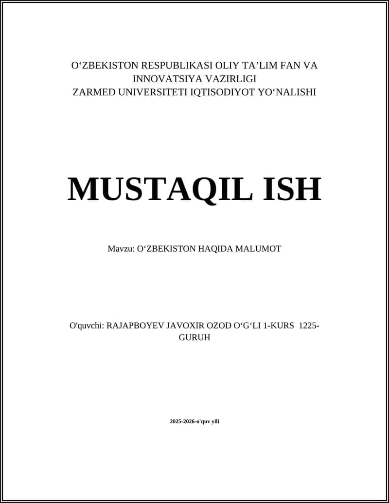 OʻZBEKISTON HAQIDA MALUMOT 1