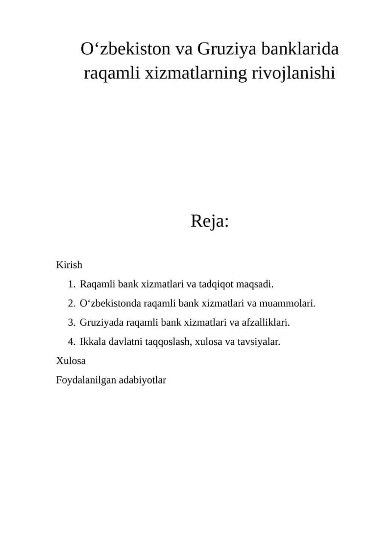 Raqamli bank xizmatlari va tadqiqot maqsadi 1