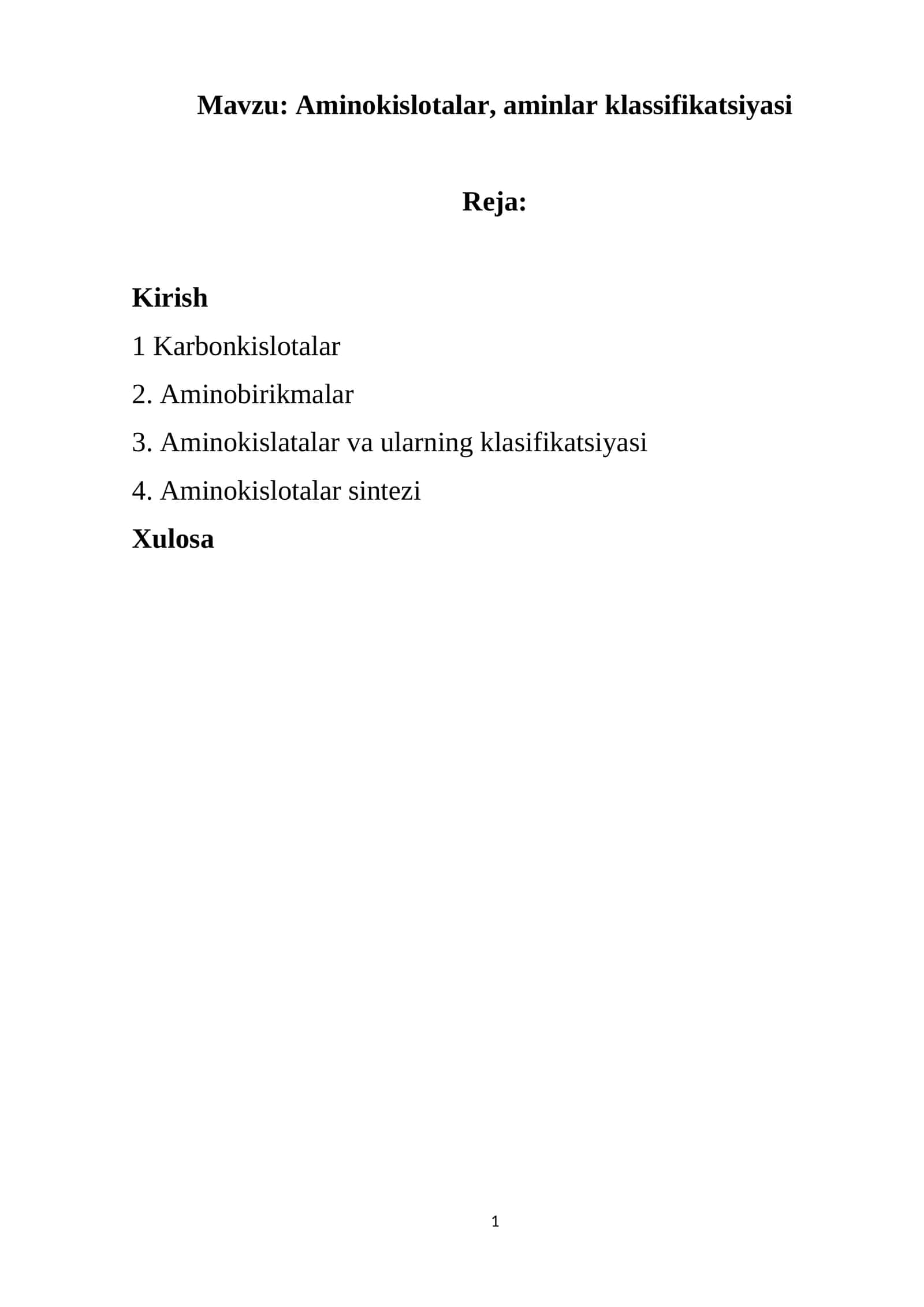 Aminokislotalar, aminlar klassifikatsiyasi 1