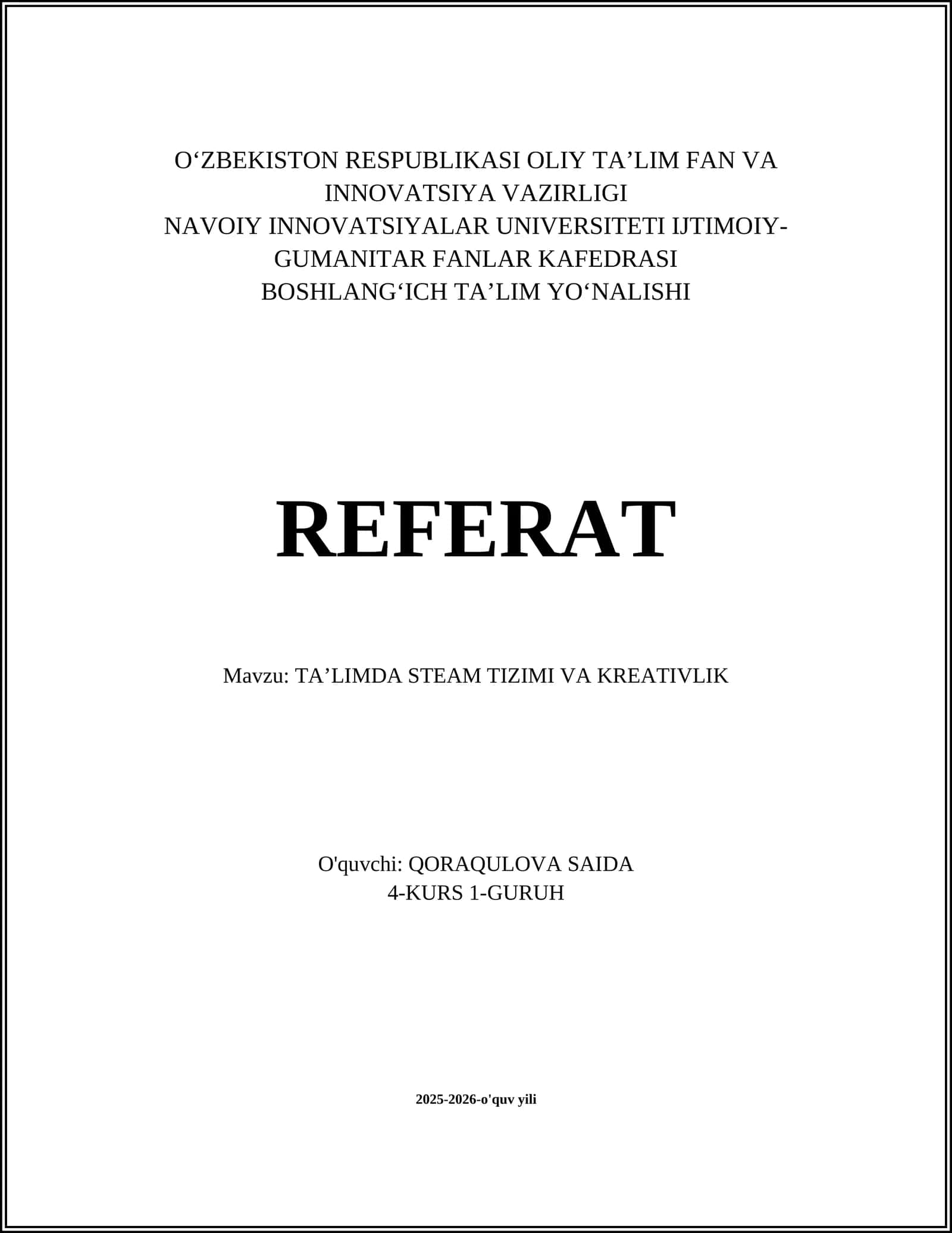 TAʼLIMDA STEAM TIZIMI VA KREATIVLIK 1