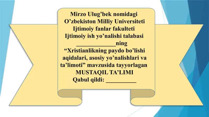 Xristianlikning paydo bo’lishi aqidalari, asosiy yo’nalishlari va ta’limoti 1